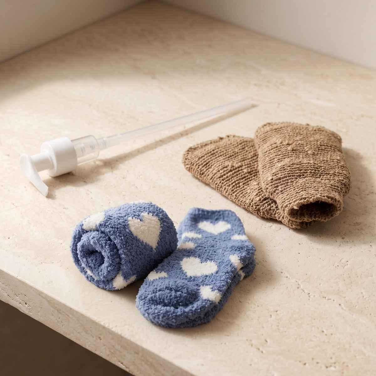 jute gloves, a pump and cozy socks included with the first essential routine consistency shipment.
