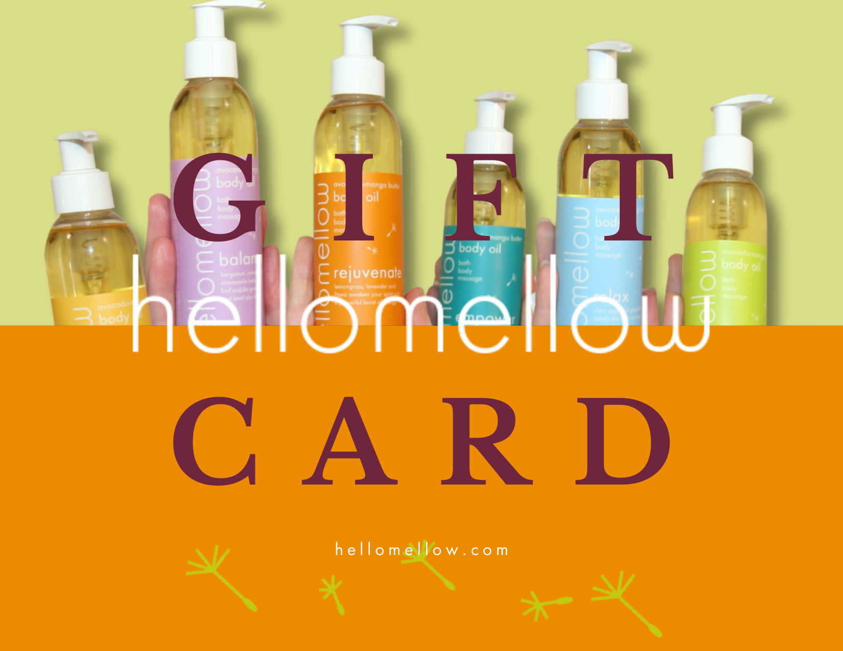 A collection of various gift cards with pump dispensers, labeled &