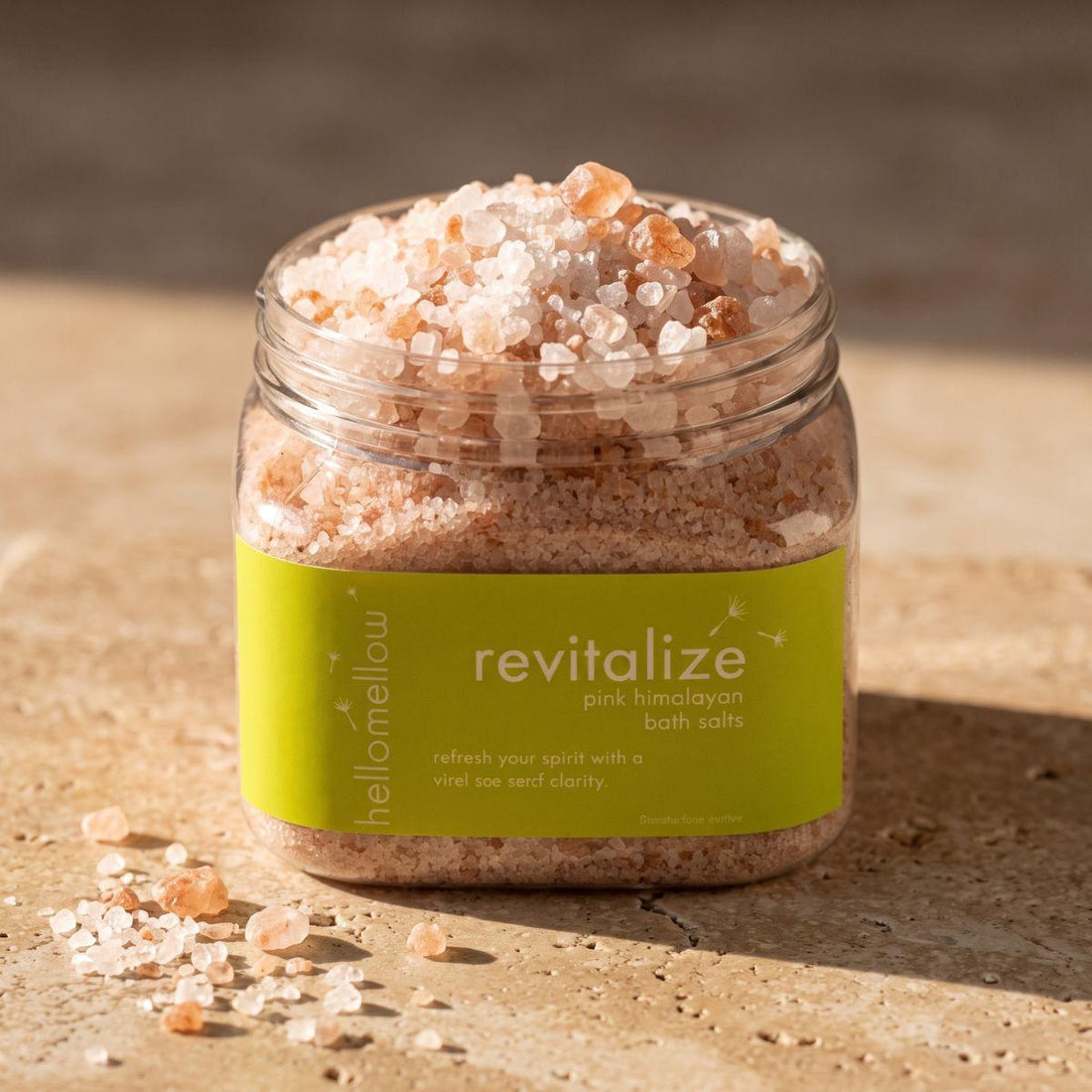 open revitalize bath salts showing the mineral crystal texture inside
