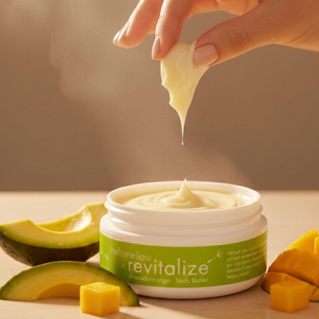 revitalize body butter pen with and grabbing softened body butter