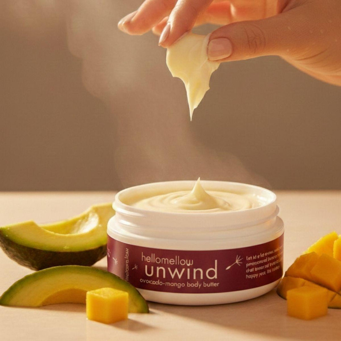 unwind body butter pen with and grabbing softened body butter