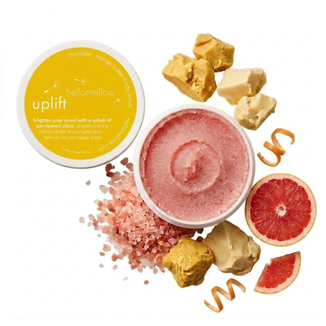 uplift mini scrub open with essential oil notes around