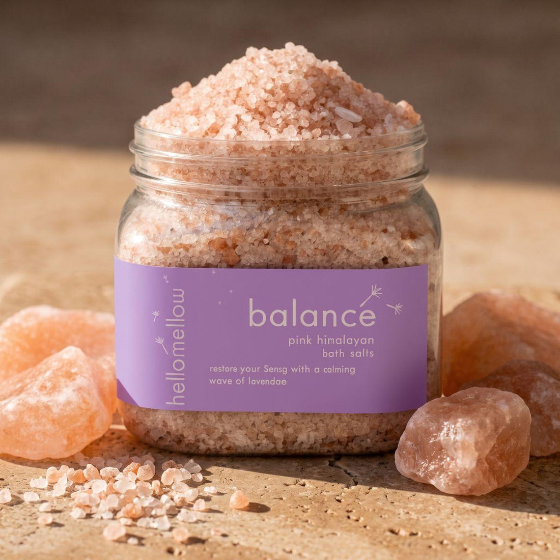 open balance bath salts showing the mineral crystal texture inside