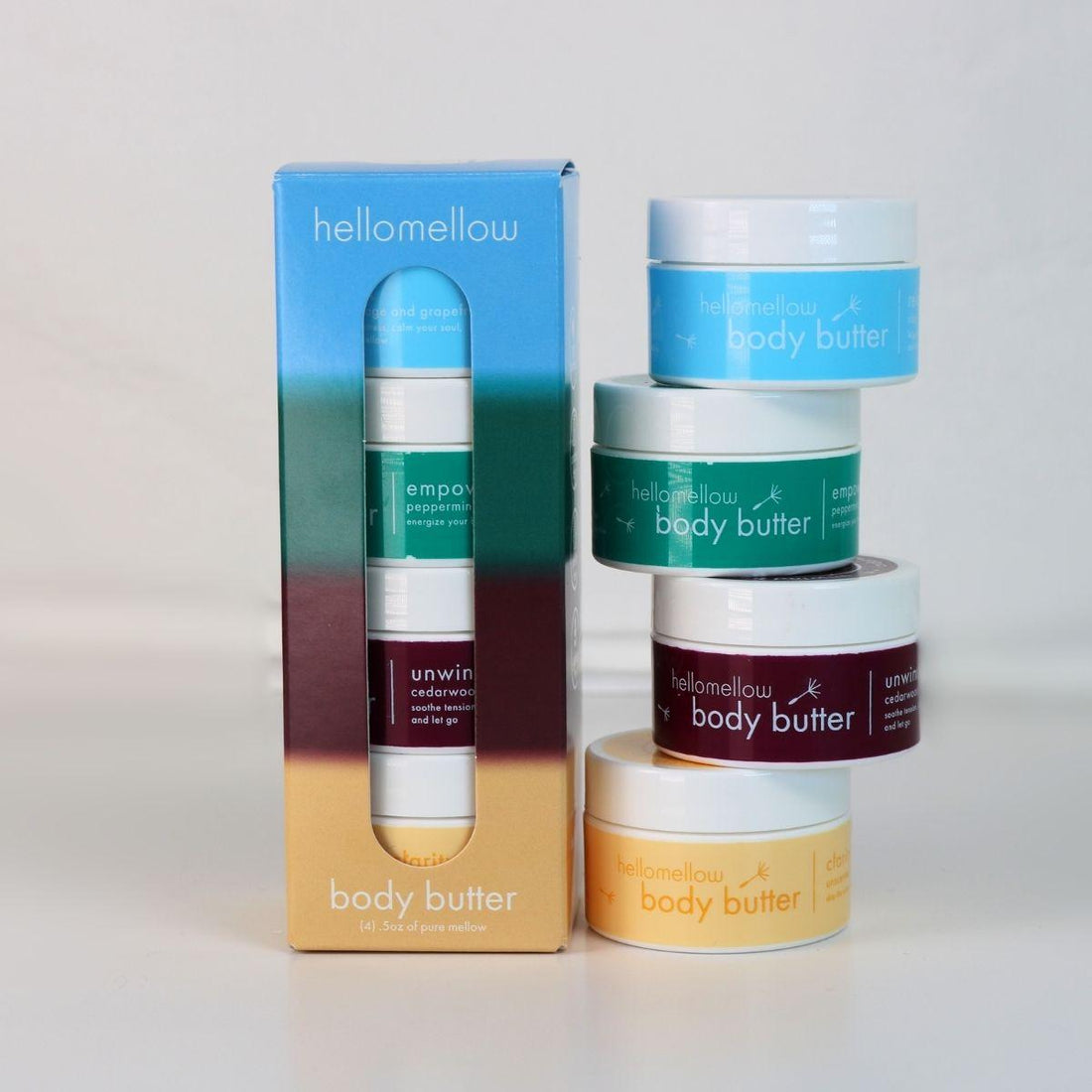 deep breath body butter sampler set pictured butter stack with packaging box