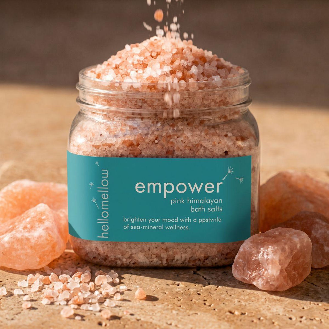 open empower bath salts showing the mineral crystal texture inside