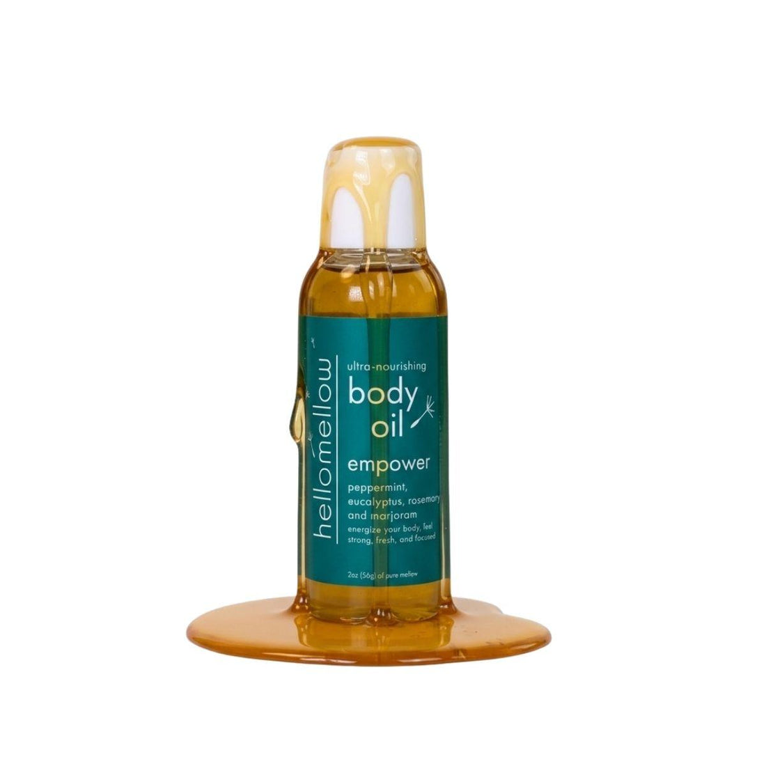 empower mini oil with oil dripping and a white background