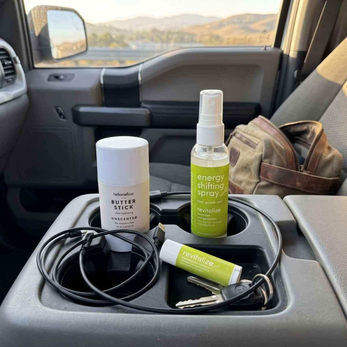 hellomellow road trip natural bodycare travel needs in revitalize in a car console