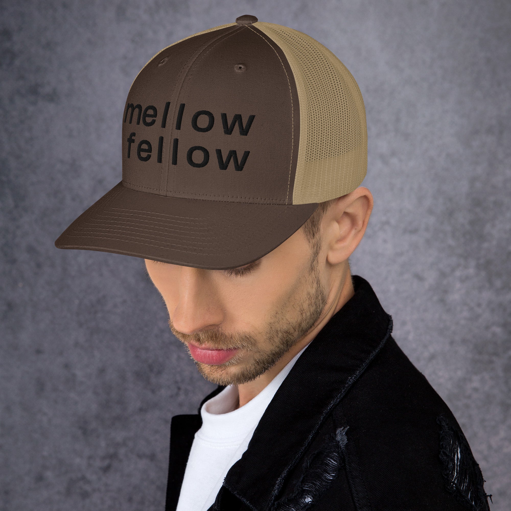 mellow fellow embroidered trucker cap