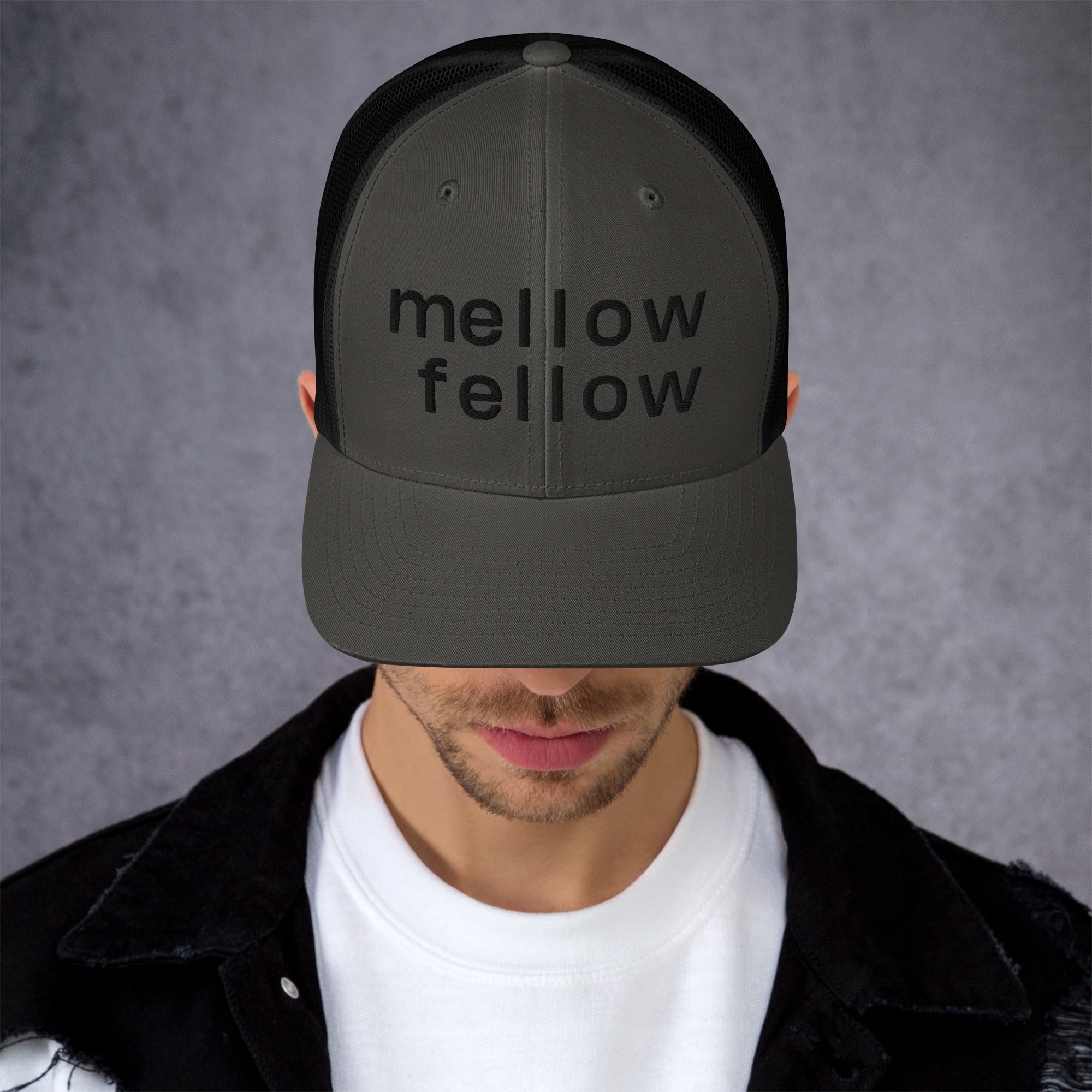 mellow fellow embroidered trucker cap