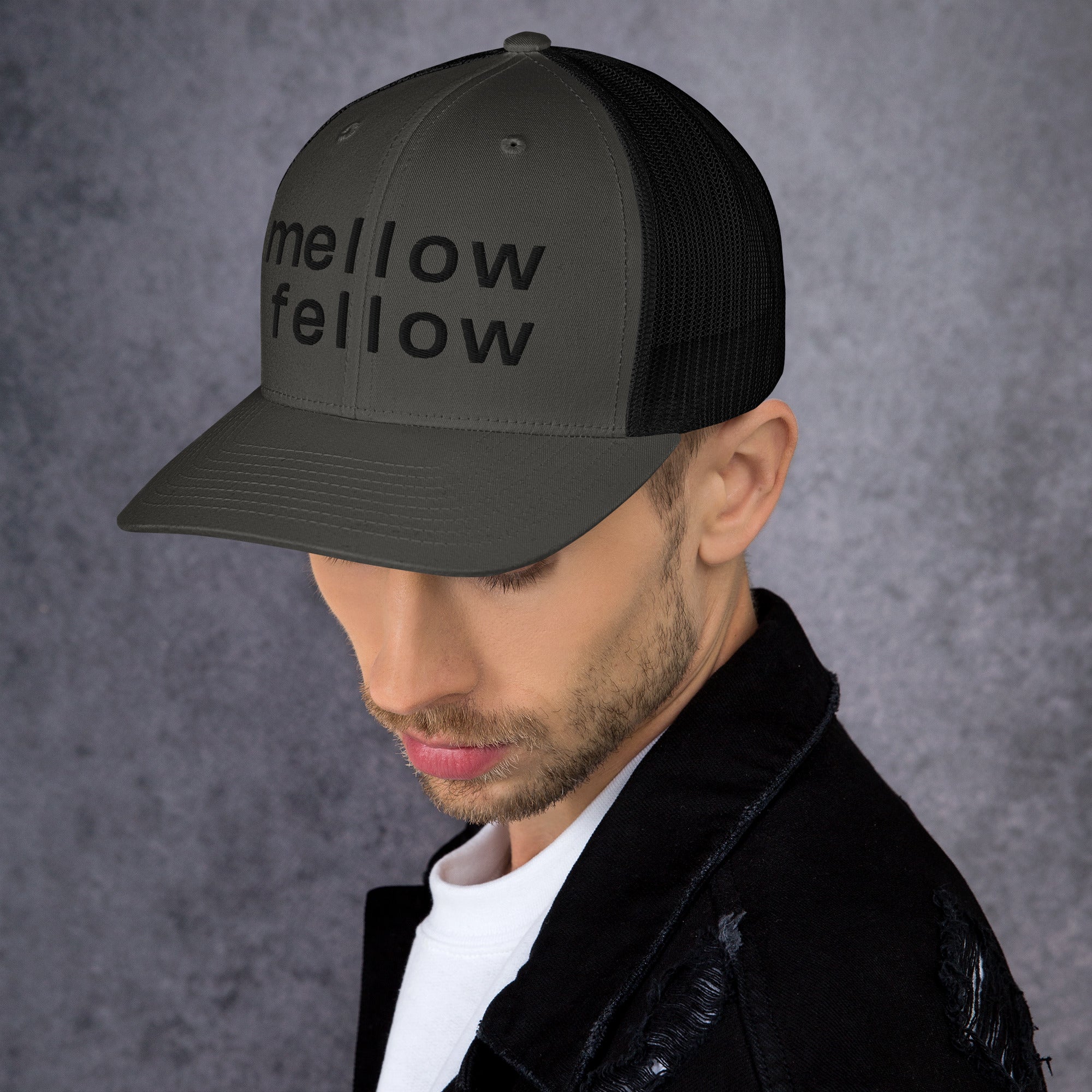 mellow fellow embroidered trucker cap