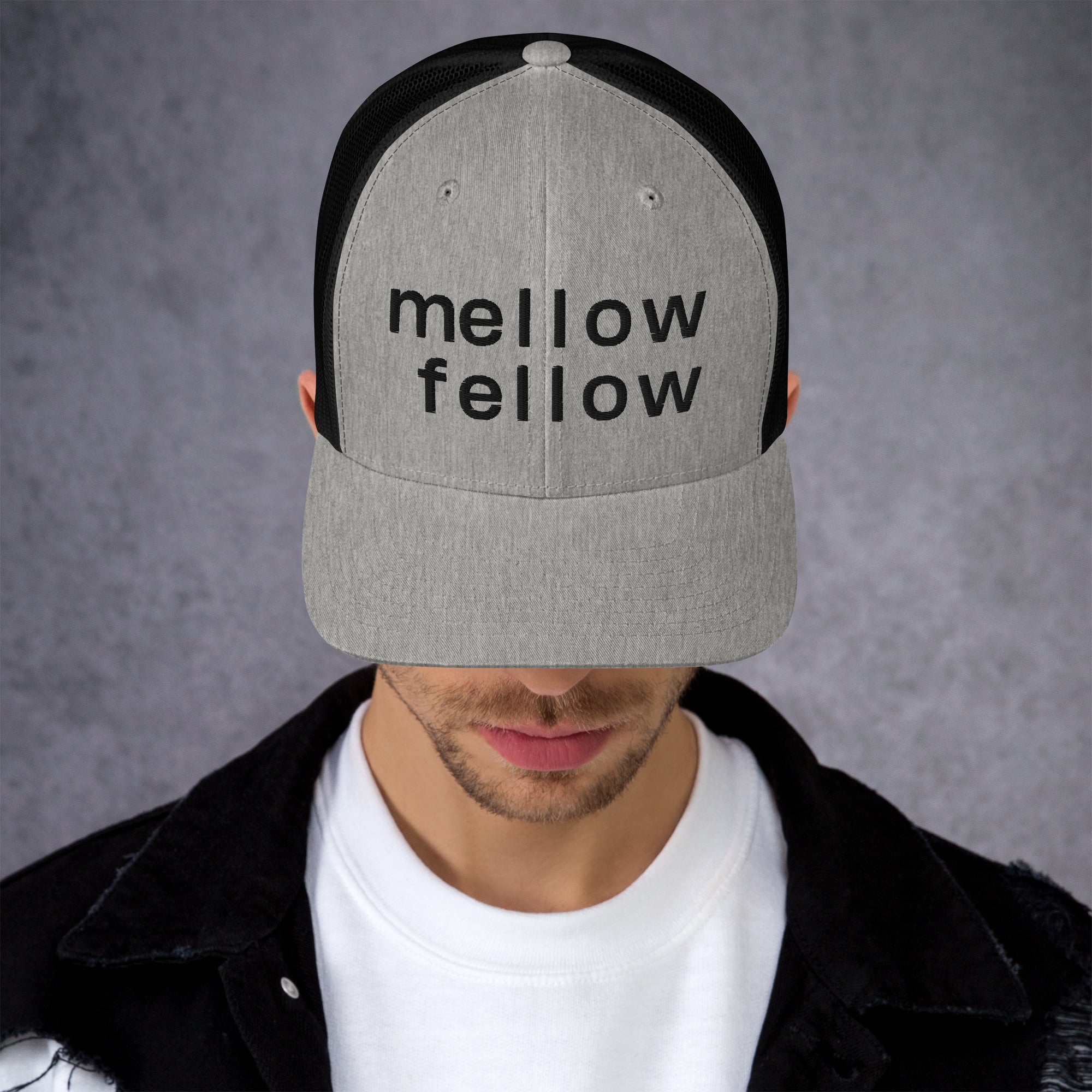 mellow fellow embroidered trucker cap