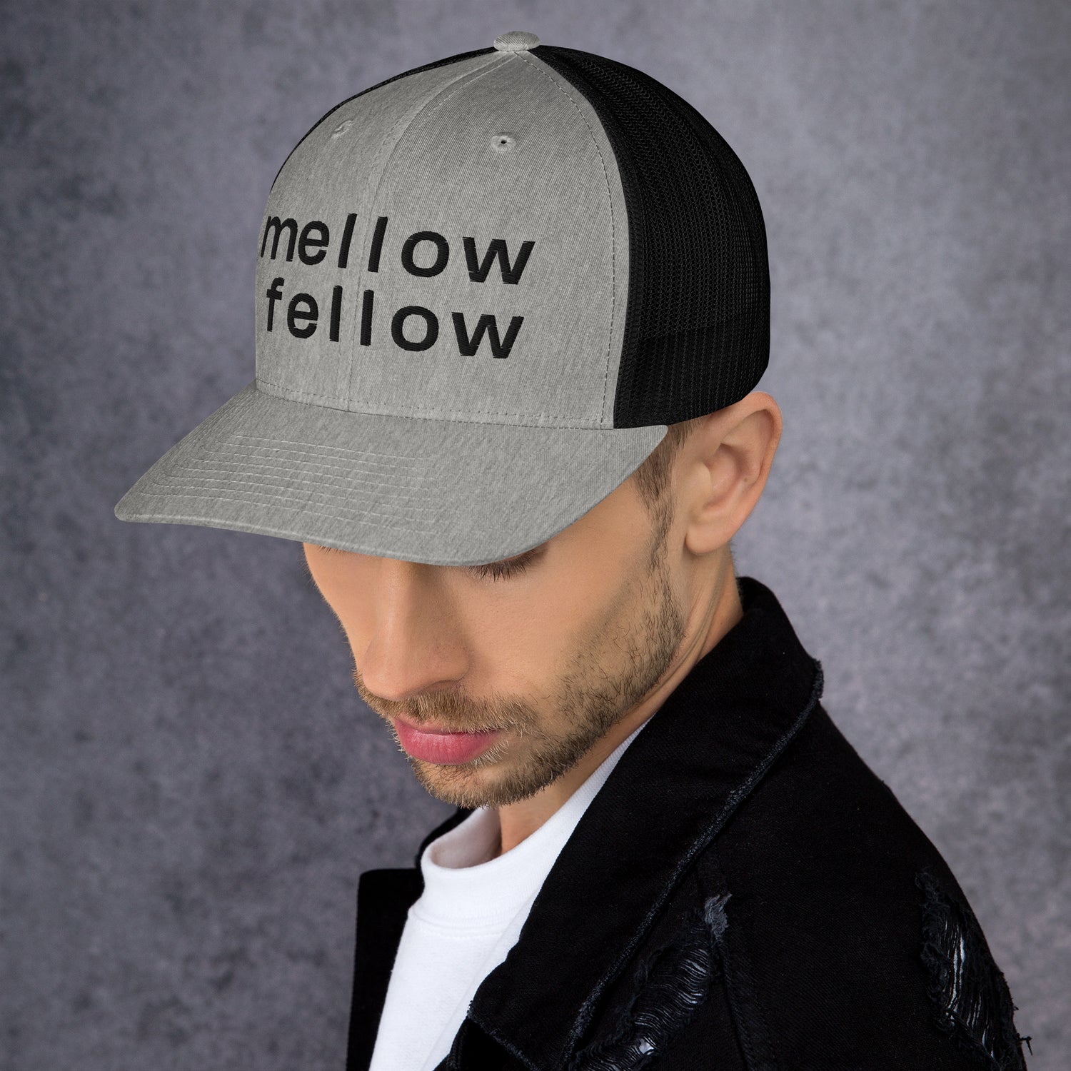 mellow fellow embroidered trucker cap