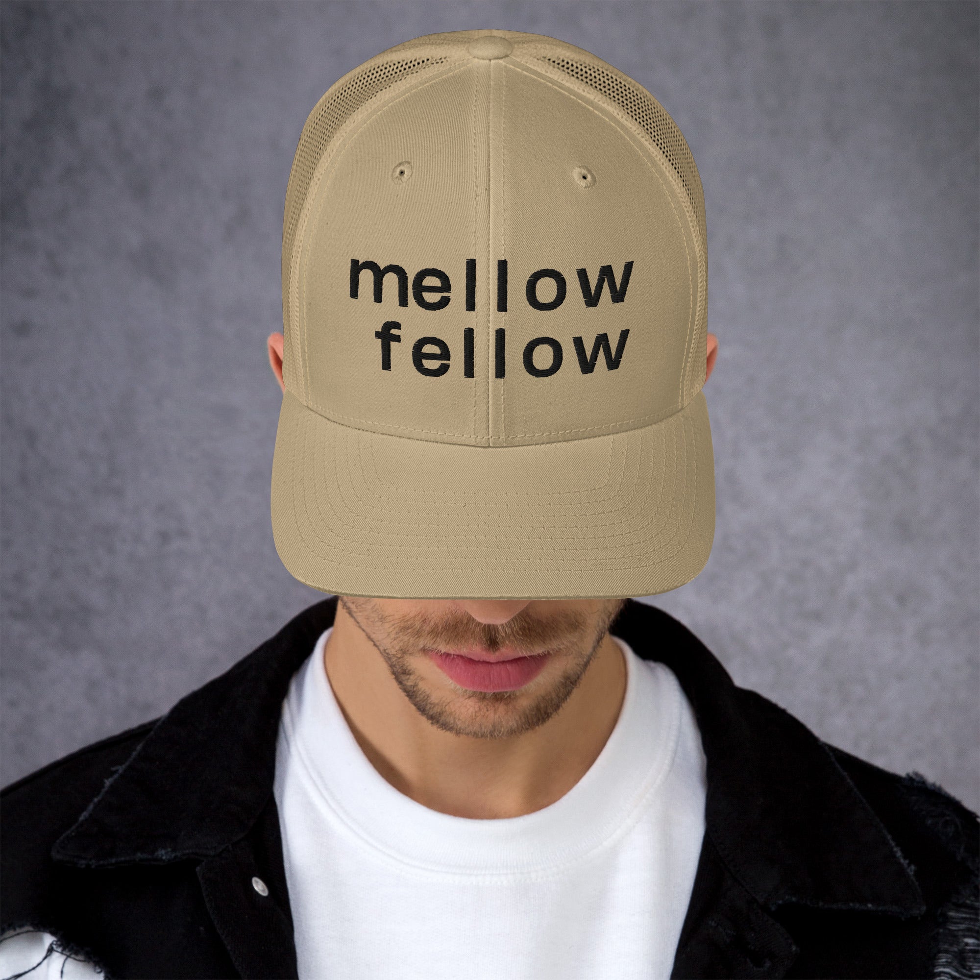 mellow fellow embroidered trucker cap