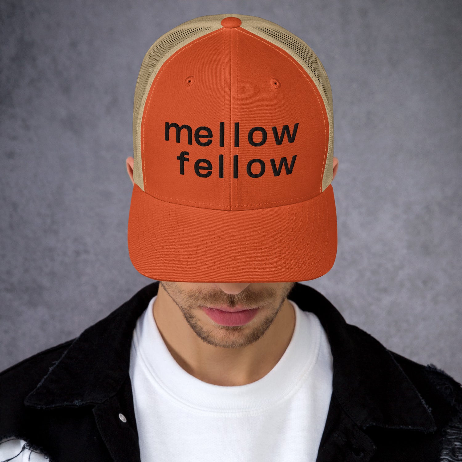 mellow fellow embroidered trucker cap