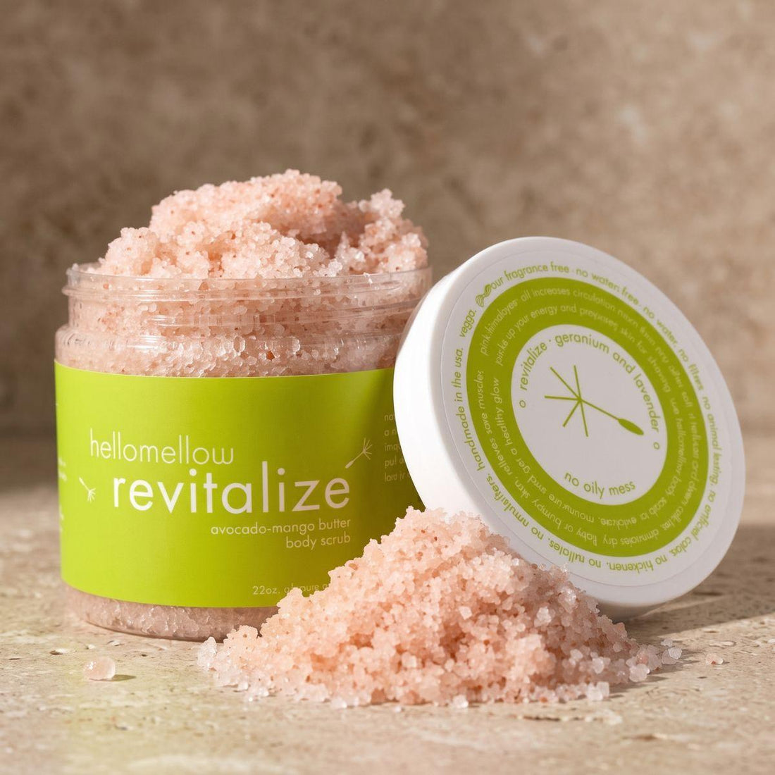 open uplift body scrub showing the natural pink salt texture inside