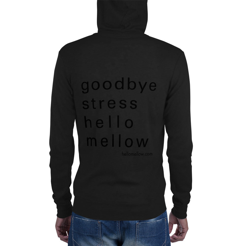 goodbye stress hello mellow unisex zip hoodie