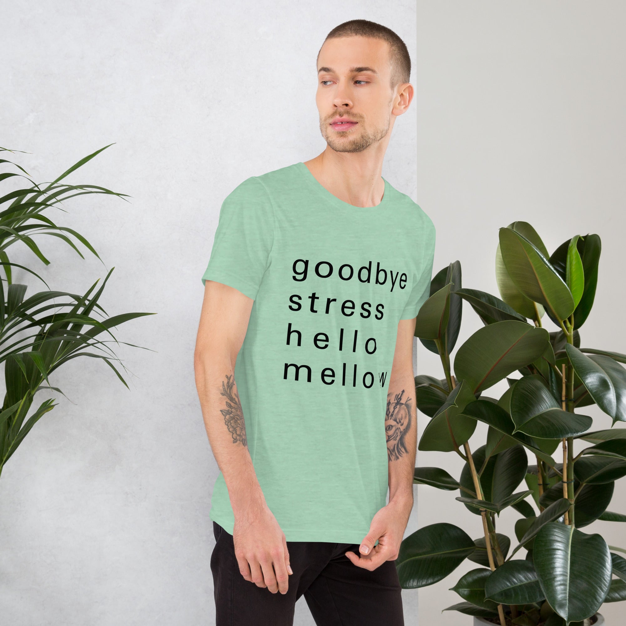 goodbye stress hello mellow fellow t-shirt